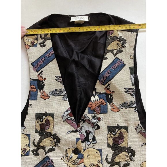 Vintage Looney Tunes Tapestry Vest 1996 Cartoon Tweety Bird Daffy Duck Retro - Picture 4 of 4